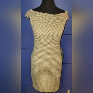 NWT B Smart sparkling glitter off shoulder midi cocktail dress size 7 stretch